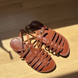 Cognac Brown Strappy Leather Sandals